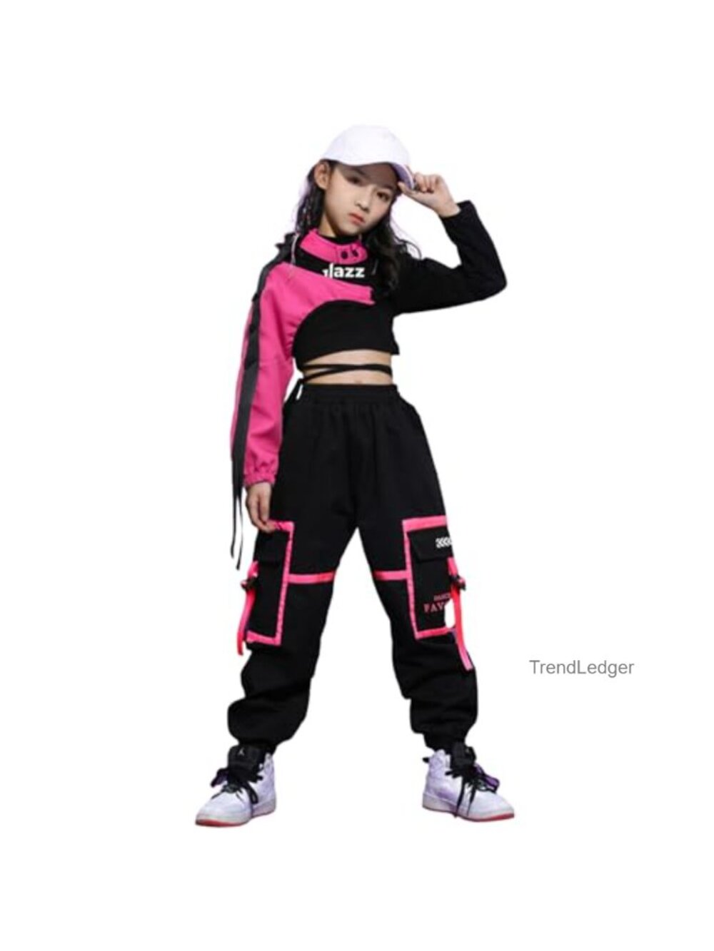 Girls 3PCS Hip Hop Dance Crop Top Cargo Pant Set